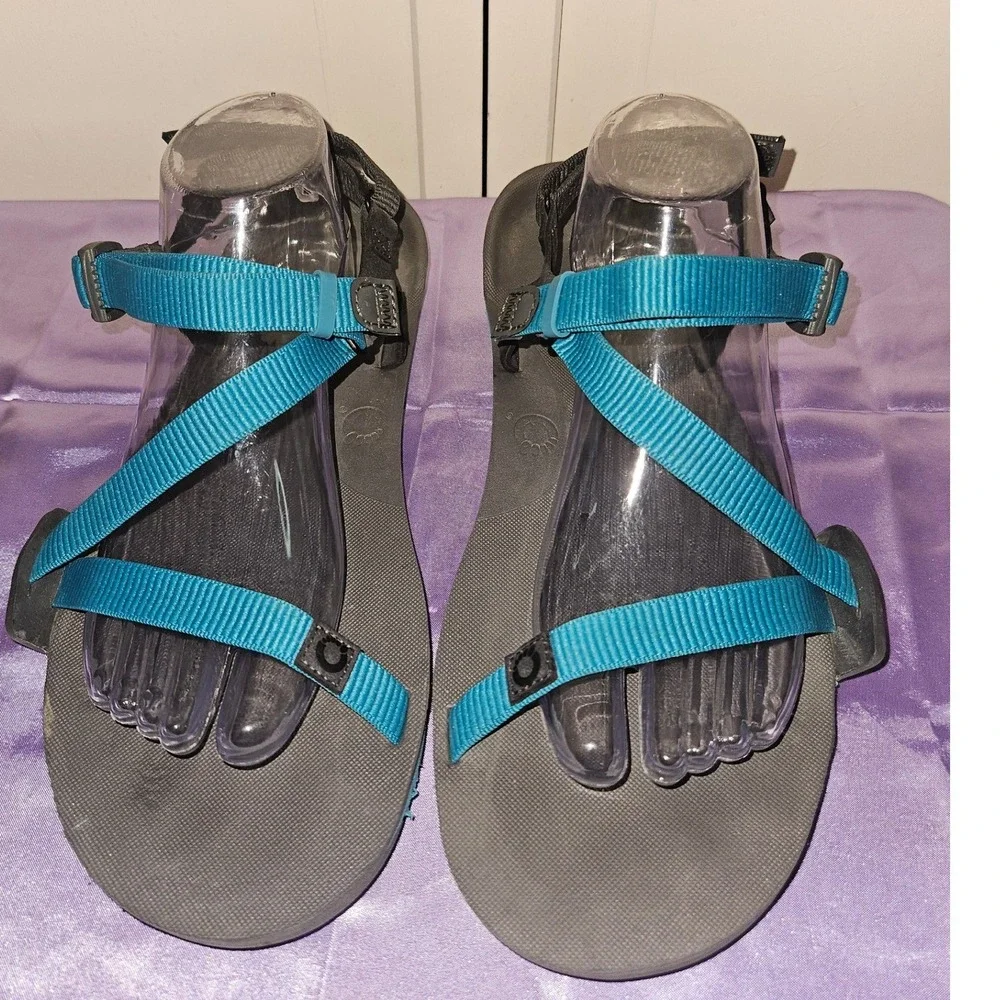 Xero Shoes Z-Trail Mens 10 Barefoot Sport Sandals Black Blue Lightweight Hiking